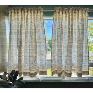 Vintage 70s curtains, tan, cream, brown stripes,  pleated, price for 1 pair
